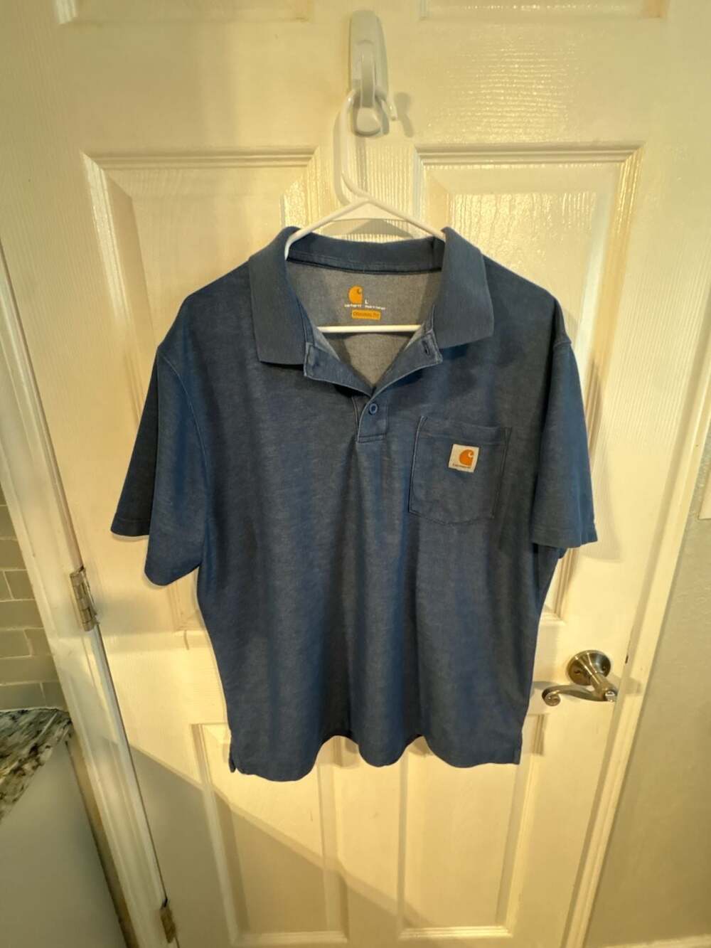 Carhartt Polo Shirt Size L Blue Original Fit Short Sleeve Pocket